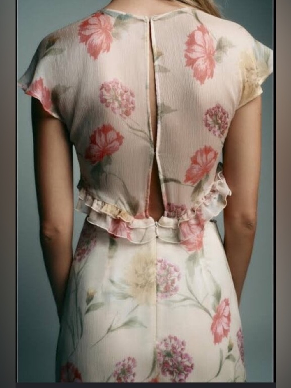 Zara Floral Ruffle Flowy Wedding Guest Fairycore Dress Sheer Chiffon Cream NWT S - Picture 2 of 11